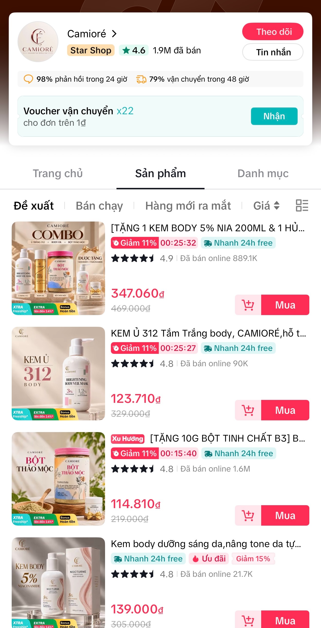 Gian hàng CAMIORÉ trên TikTok Shop