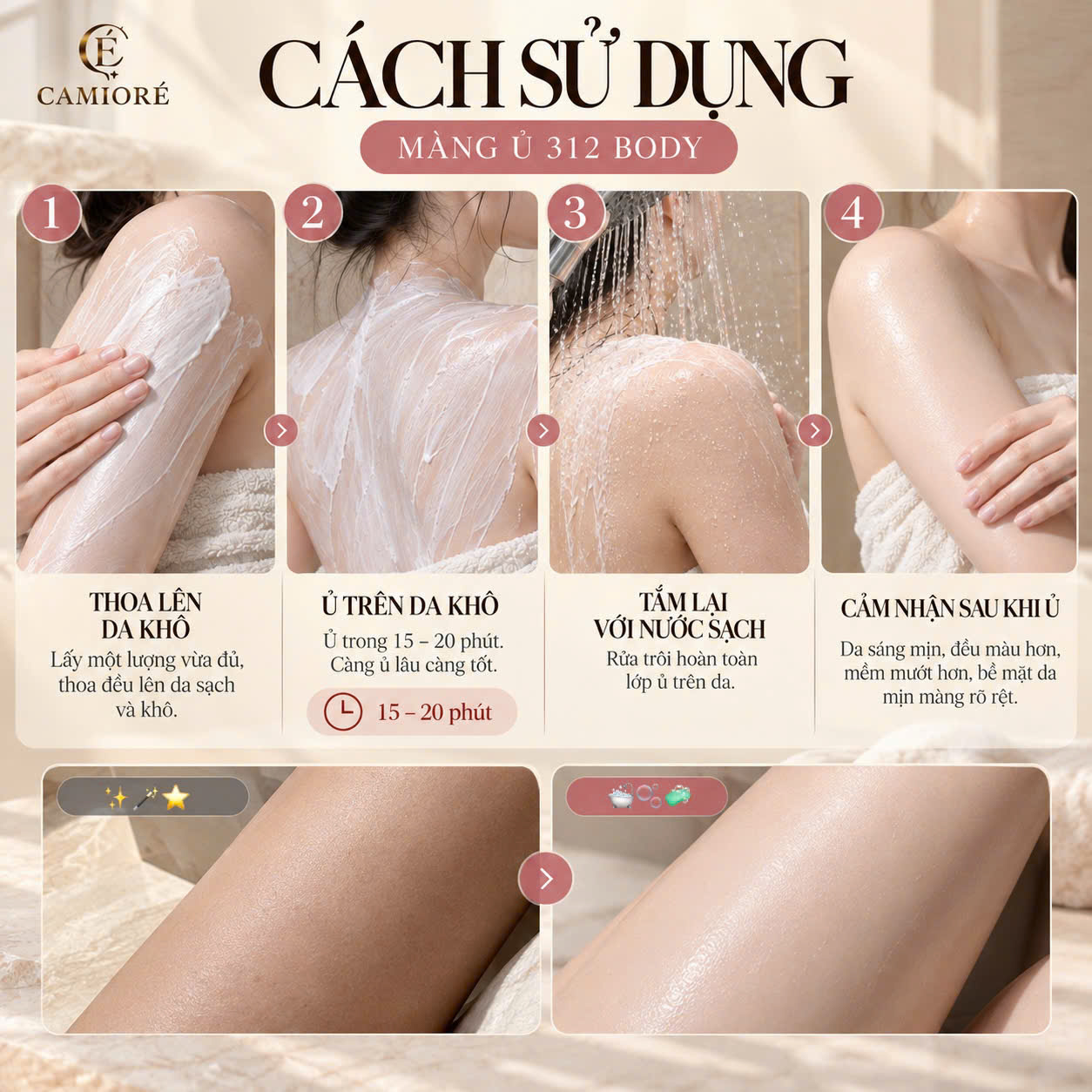 Hướng dẫn sử dụng Kem Ủ Trắng Body 312